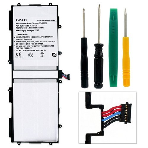 Samsung Galaxy Tab 2 10.1 Tablet Battery TLP-011 Li-Pol Battery - Rechargable Ultra High Capacity (Li-Pol 3.7V 7000 mAh) - Replacement For Samsung SP3676B1A Tablet Battery - Installation Tools Included