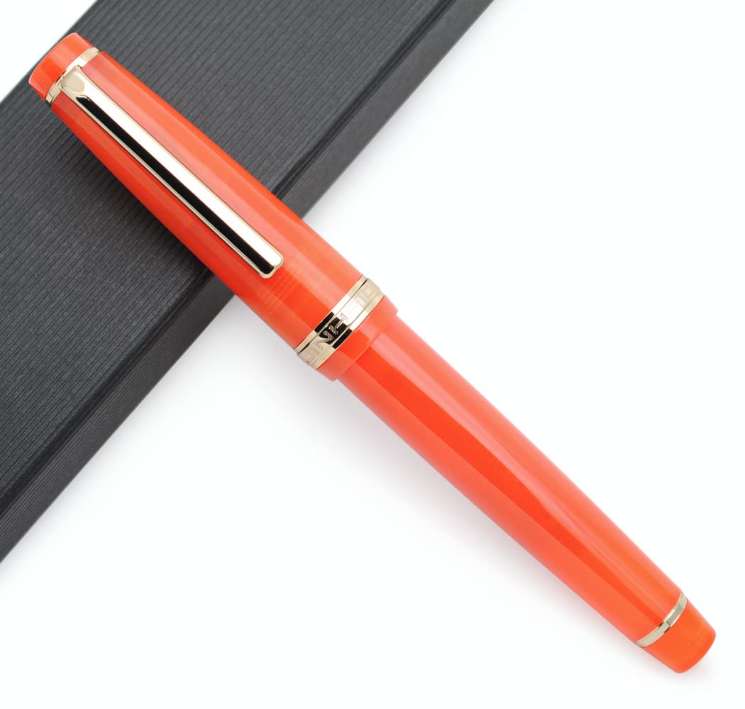 JINHAO 82 Celluloid Fountain Pen Acrylic Ink Pen with Ink Converter (Fine Nib, Gold Clip-Transparent Orange)