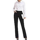 BANETTETA Women's High Waisted Stretch Dress Pants, Black Work Pants with Pockets, Tummy Control Slacks, Petite (6-18)