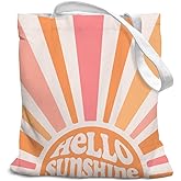 SZERE Hello Sunshine Boho Gifts Canvas Tote Bag for Women Teen Girls, Cute Small Work Travel Shopping Tote Bags Grocery Reusable Bags, Trendy Gifts for Women Teens Teen Girls