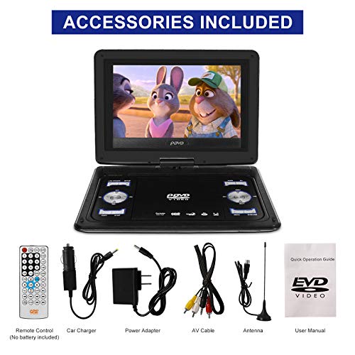 HAWKFORCE Professional Portable DVD Player, 10.1 inch Swivel-Screen DVD Player, Support CD/DVD/VCD/USB/Sync TV/Games, 5 Hours Rechargeable Battery, Portable Movie Player for Kids and Cars(Black)