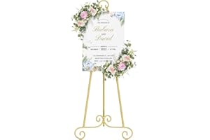 Golden Easel Bracket,Metal Round Tube Scroll Display Easel,Retro Style Floor Standing, Portable Artist Easel for Painting Can