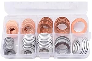 Copper Aluminum Rubber Oil Drain Plug Crush Washer Gasket Assortment, M10 M12 M14 M16 M18，Crush-Resistant Crush Washer for Re