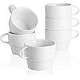 Sweese Porcelain Latte Cups - Stackable Coffee Cups - 10 Ounce for Specialty Coffee Drinks, Cappuccino, Mocha and Tea - Set of 6 - White