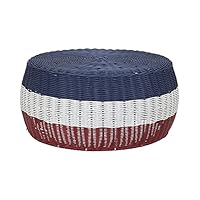 Household Essentials Blue White and Red Wide Wicker Patio Ottoman Footstool