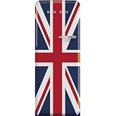 Smeg FAB28 50's Retro Style Aesthetic Top Freezer Refrigerator with 9.93 Cu Total Capacity, Multiflow Cooling System, Adjustable Glass Shelves 24-Inches, Union Jack Left Hand Hinge Made In Italy
