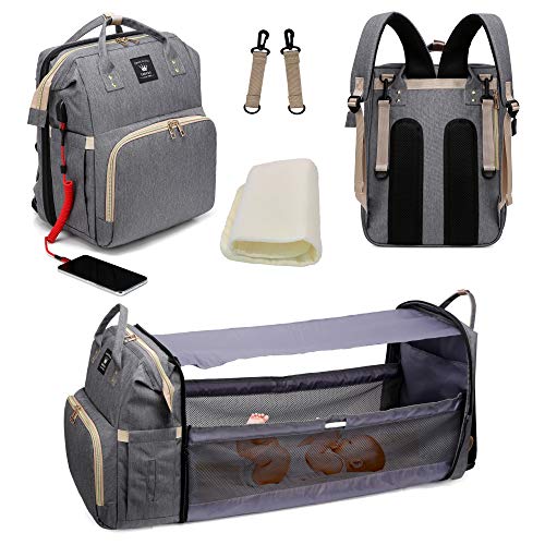 Diaper Bag Backpack with Foldable Crib, Detachable Bassinet, Nappy Bag  Changing Station, Portable Travel Baby