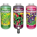 General Hydroponics FloraGro, FloraBloom, FloraMicro Combo Fertilizer set + 1oz Rapidstart (Quarts)
