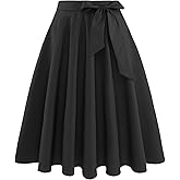 Bbonlinedress Womens Vintage Summer Casual A-line Midi Skirt Elastic Wide Waist Flared Skirt with Belt