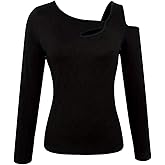 SweatyRocks Women's Long Sleeve Cold Shoulder Tops Asymmetrical Neck Cut Out T Shirt