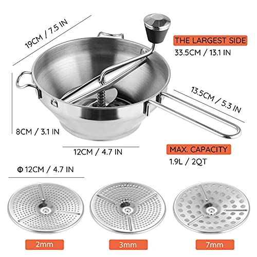 Food Mill Stainless Steel, Rotary Food Mill With 3 Milling Discs, 2