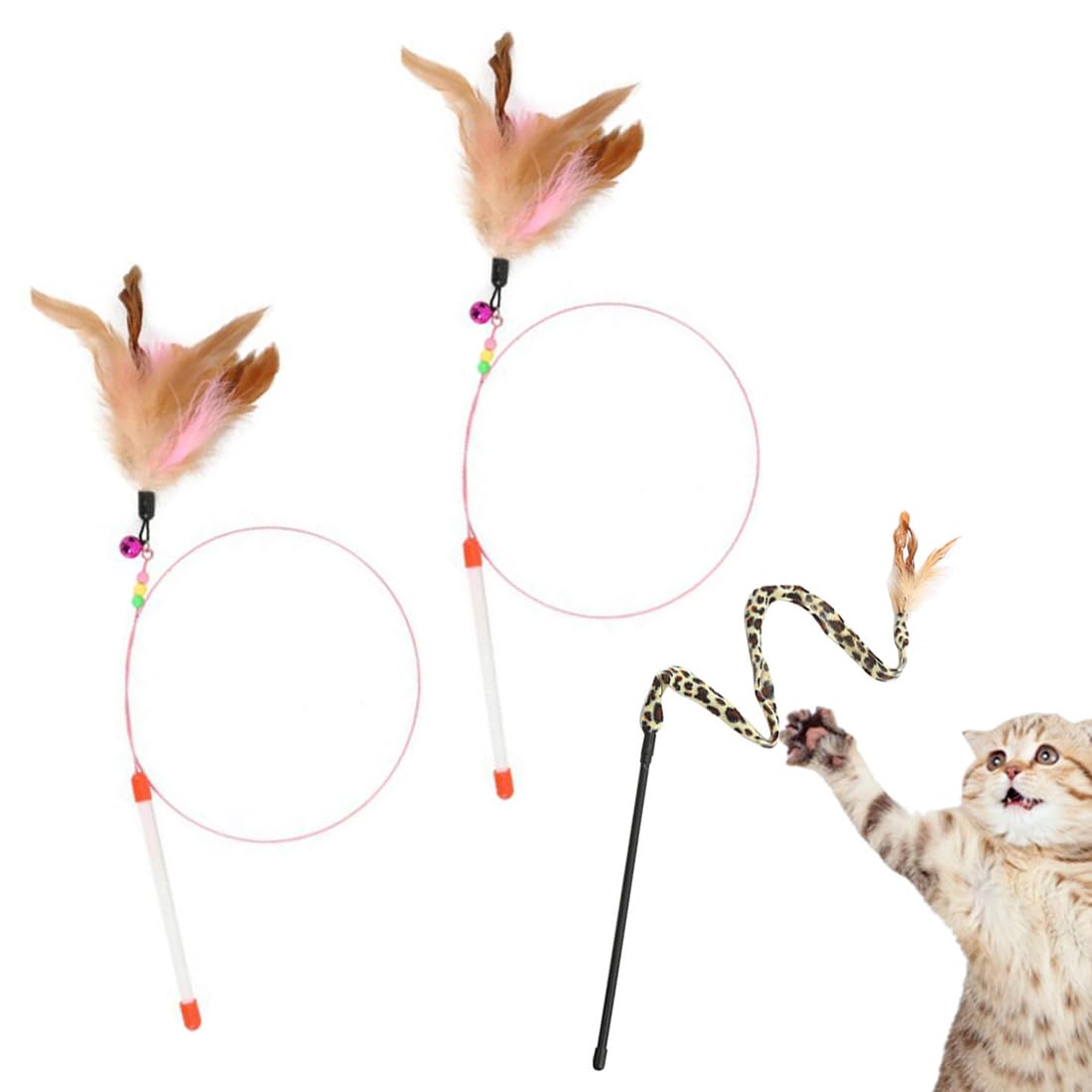 ZYBHMJE 3 Pcs Cat Toy Cat Feather Toy Cat Teaser Wand and Cat Wand Interactive Cat Toys for Indoor Cats Adult Kitten