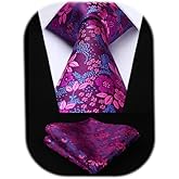 HISDERN Men Floral Ties Woven Classic 3.4" Necktie Set Formal Tie Pocket Square for Wedding with Handkerchief Gift Box