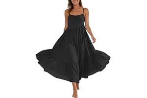 Women Beach Maxi Dress Summer Spaghetti Strap Long Dresses Tiered Ruffle Flowy Sundress Casual Loose Sleeveless Dress