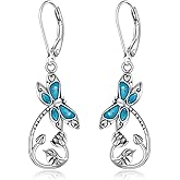 Turquoise Dragonfly Earrings for Women Sterling Silver Dragonfly Gifts Turquoise Earrings Lotus Flower Leverback Dangle Drop Jewelry