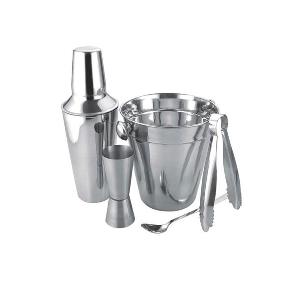 Apollo Stainless Steel Cocktail Gift Set with Shaker, Jigger, Spoon, Ice Bucket & Tongs | Cocktail Making Set