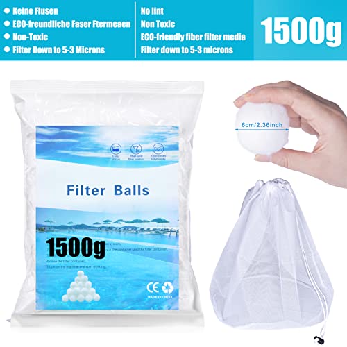 VAZILLIO Filter Balls, 1500g Pool Filter Balls Can Replace 54kg Sand Filter, Suitable for Various Filter Systems, Sand Filter