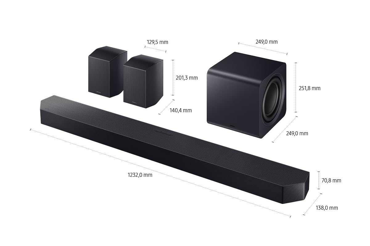 Samsung HW-Q995GF Q-Series 11.1.4-Kanal-Soundbar für Fernseher, Kabelloser 8"-Dual-Subwoofer, 4.0.2-Kanal-Rücklautsprecher, Kabelloses Dolby Atmos und DTS:X, SpaceFit Sound Pro, Q-Symphony 6