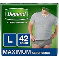 Depend FIT-FLEX Incontinence Underwear for Men, Maximum Absorbency, L, Gray, 42 Count (Packaging May Vary)