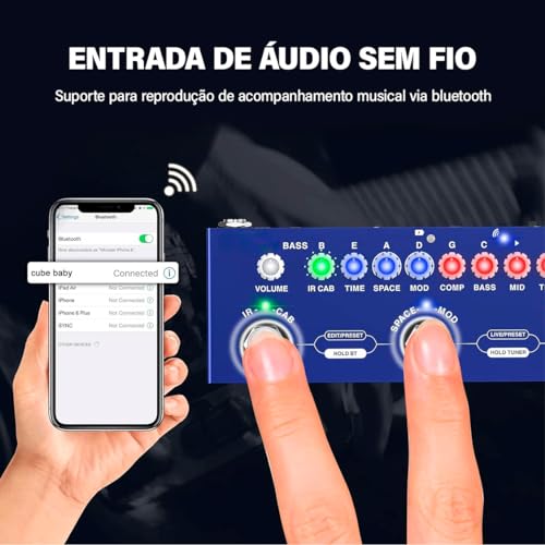Cuvave cube baby Baixo/bass pedaleira, 26 portas, 7 sintonizadores modulares ajuste de excitação/equalização/efeito de compressão/efeito periférico/efeito espacial/IR/TUNER, Gravável e recarregável