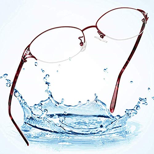 LifeArt Alloy Semi-Rimless Reading Glasses, Blue Light Filter Computer Glasses, Transparent Lens,Reduce Headaches&Eyestrain,Stylish for Women (2534col10_red, 0.75Magnification)