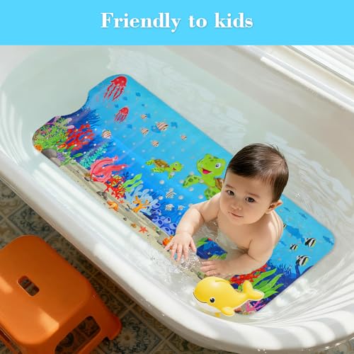 Secopad Children's Bath Mat for Bathtub, 100 x 40 cm, Cartoon Non-Slip Mat, Bathtub Baby, Bath Mat Non-Slip with Suction Cups, 100% BPA Free & Machine Washable, Turtles