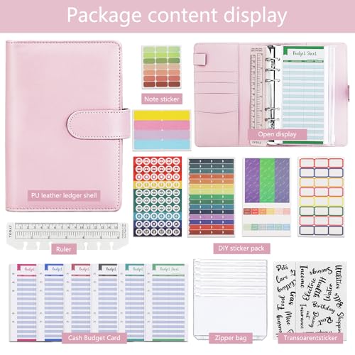 A6 Savings Notebook and Budget Planner - Money Organizer with Envelope Method, Money Saving Binder with Sleeves, Starter Kit for Successfully Saving and Controlling Finances (Pink)