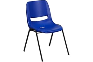 Flash Furniture HERCULES Series 661 lb. Capacity Navy Ergonomic Shell Stack Chair with Black Frame and 16'' Seat Height
