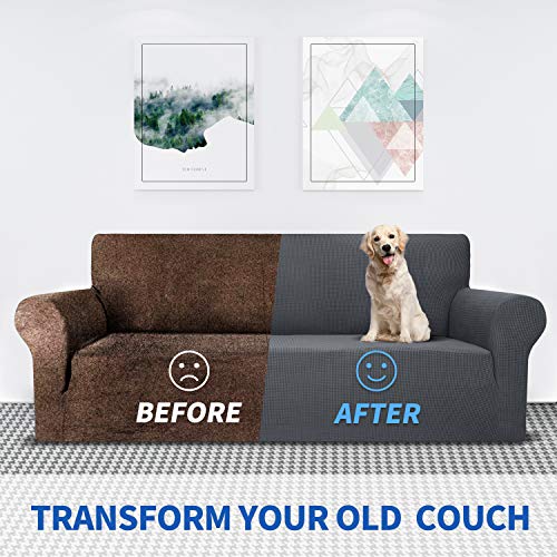 MAXIJIN Stretch Loveseat Sofa Slipcovers 1 Piece Love Seats Couch Covers for 2 Cushion Couch Non Slip Sofa Cover Washable Dog Cat Proof Furniture Protector Pet Friendly (Loveseat, Gray)