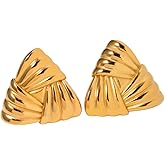DIAMANTIO 18K Gold Plated Bold Triangle Stud Earrings for Women – Vintage Statement Geometric Earrings, Pierced Ears