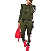 Akmipoem Women's 2 Piece Outfits Ruffle Sleeve Sweatshirt and Pants Sweatsuits Set Tracksuits