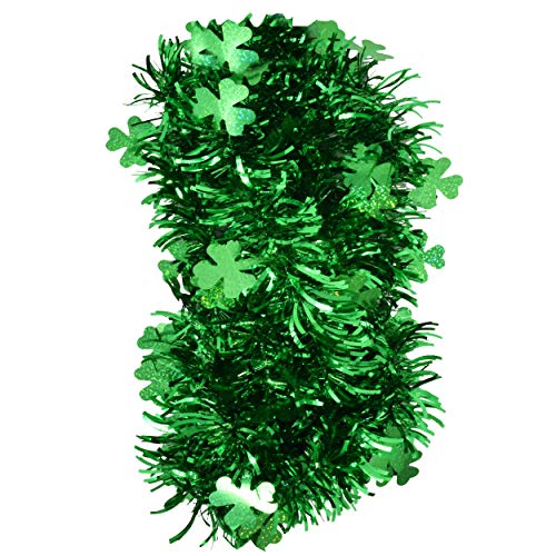 image for 4 9' St. Patricks Day Tinsel Garland with Hologram Shamrocks, Total of