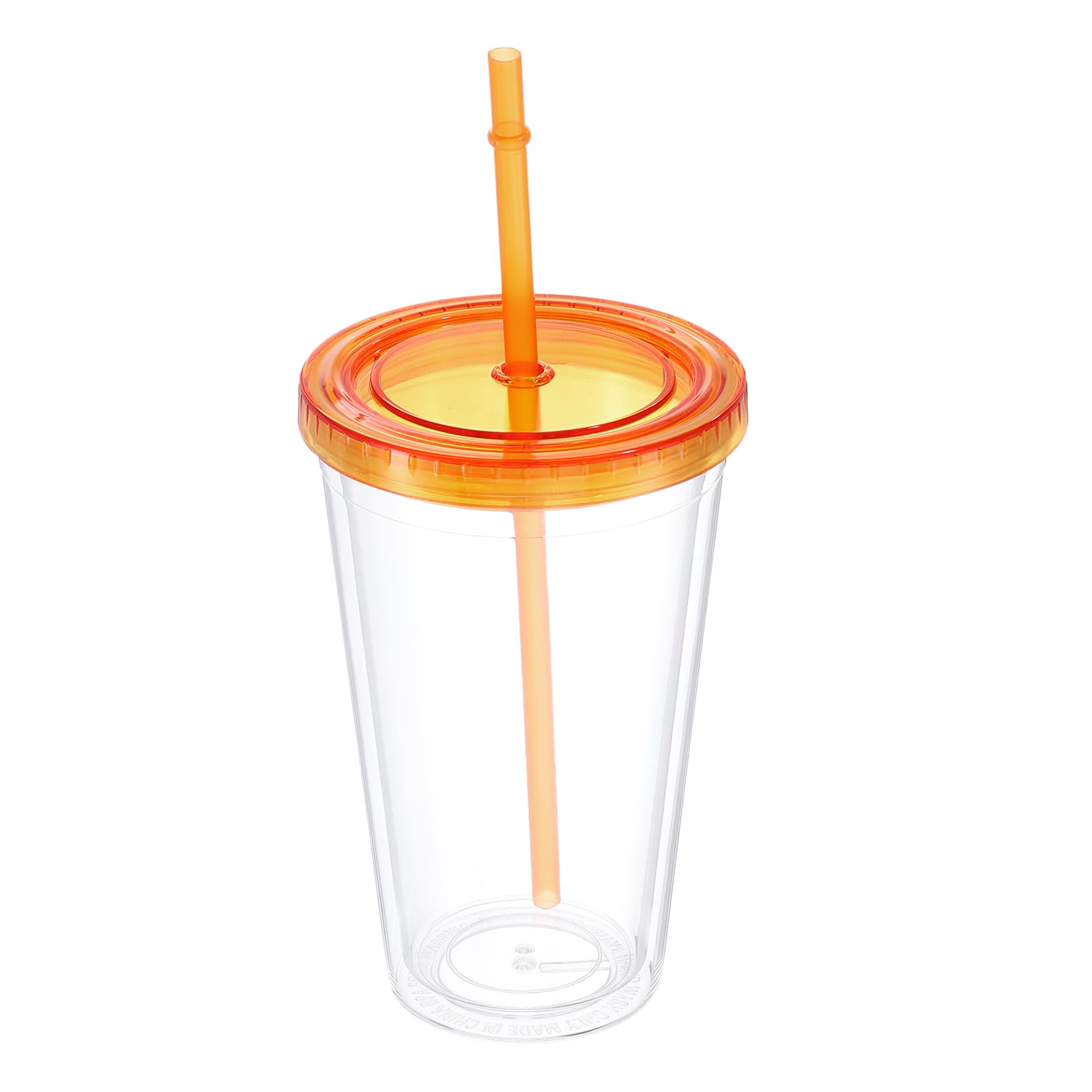 Uxcell Acrylic Tumbler with Lid and Straw, 16 Oz Reusable Double Wall Cups for Ice Coffee, Clear Travel Tumblers for Birthdays Gifts, Customization (Orange)