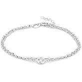 Vanbelle Sterling Silver Jewelry Rhodium Plated with 925 Stamp - Multi Layer Chain Bracelet with Cubic Zirconica Stones for Women