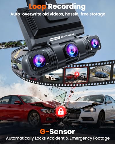 360° Dash Cam Front and Rear,4 Channel 2K Dash Cams for Cars,2K+1080P*3 Car Camera, Built-in Wi-Fi & APP, G-Sensor, 8 IR Lamps Night Vision, 64GB SD Card