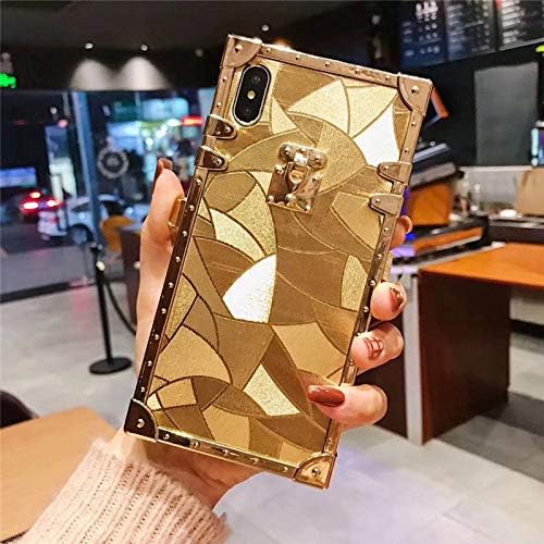 for iPhone Xs/iPhone X Square Gold Case,ZBCLV Fashion Design 3D Square Glitter Gold Soft TPU Trunk Case Cover for Man Women Girls Gift for iPhone Xs/X 5.8'',B