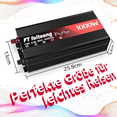 1000W 12V to 240V Pure Sine Wave Inverter,Power Inverter, Stable Output, Dual USB 3.1A Fast Charging, LED Display, 6 Protection Functions, Car Inverter for Camping Emergency
