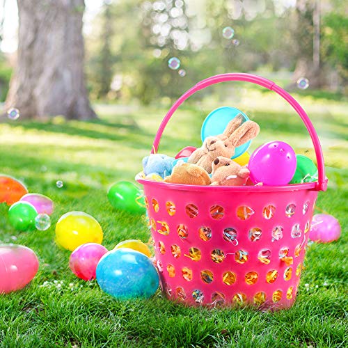12 Pack Easter Eggs Baskets for Kids,9.4"Plastic Bucket filled with Grass Easter Theme Party Favors - Thumbnail 4