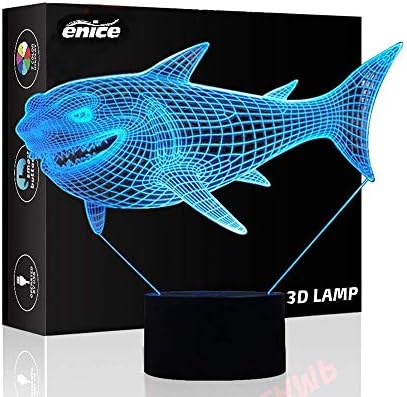 eNice 3D Optical Illusion Shark Model Lighting Night 7 Color Change USB Touch button LED Desk Table Light Lamp