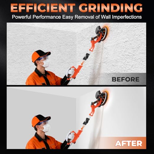 Electric Drywall Sander with Vacuum Dust Collection, 1000W Popcorn Ceiling Removal Tool, 1000-2100RPM 5 Variable Speed, LED Light, Foldable & Extendable Wall Sander with 12 Sanding Discs