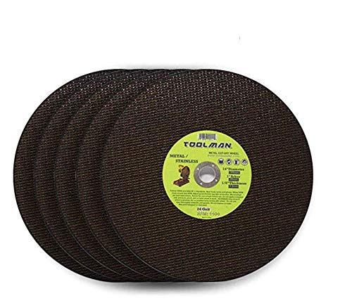 Toolman Premium Cut Off Cutting Wheel Universal fit 5pcs 24 Grit 5400 rpm - 14" x 1" x 1/8" for metal and stainless steel works with DeWalt Makita Ryobi