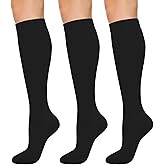 KONY Women's Cotton Knee High Socks, 3 Pairs Solid & Striped Casual Dress Socks, Breathable, Moisture Wicking, Shoe Size 5-10