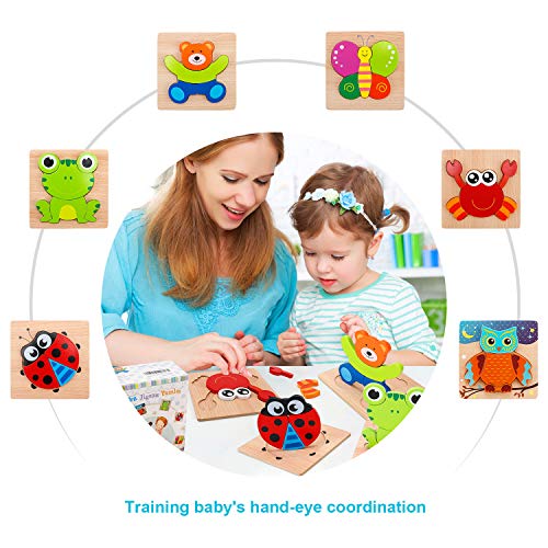 Slotic Wooden Puzzles for Toddlers - Animal Jigsaw Puzzles for 1 2 3 Years Old Boys & Girls, Kids Educational Toys (6 Pack)
