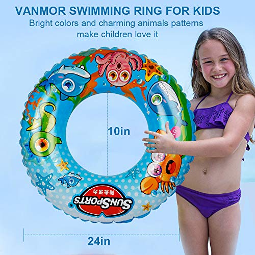 Vanmor Swim Rings Whirl Tube Colorful Pool Float Kids Cartoon Painting