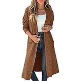 Saodimallsu Womens Long Cardigan Sweaters 2025 Oversized Open Front Checkerked Sweater Trendy Knit Jacket with Pockets