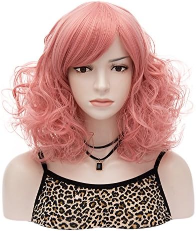 Aosler 16" Wig Women Fluffy Curly Short Hair Lolita Wigs for Cosplay,Costume Party,Halloween (Pink)