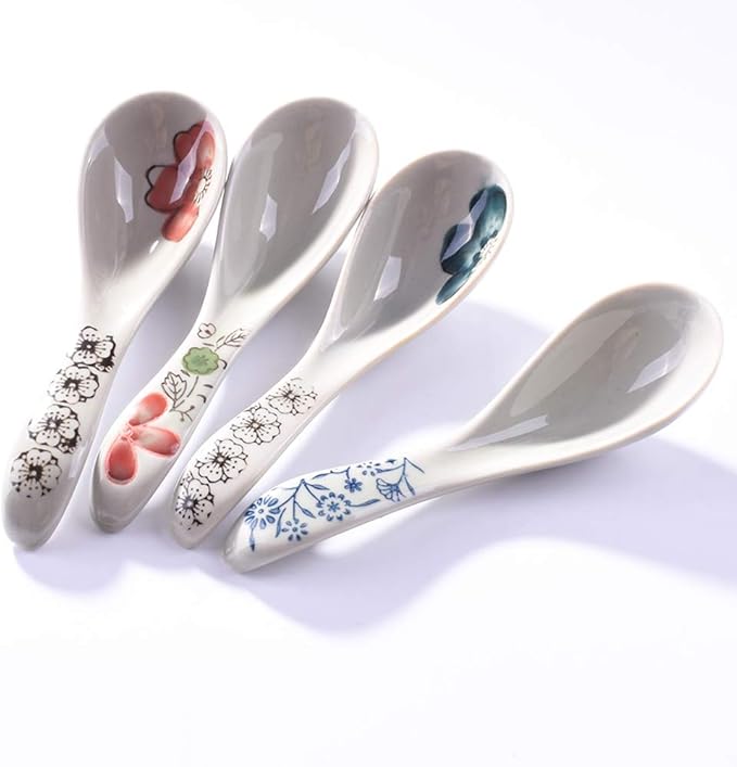Japanese Style Soup Spoons set of 4, Ceramic Soup Spoons