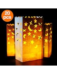 Home: Go Luminary Bags / 20 Pcs Stars and Moon Design Luminary Bags / Durable and Reusable Fire-Retardant Cotton / Superb for Wedding, Halloween, Birthday, or Other Party / White / 326.3 - Go Luminary Bags