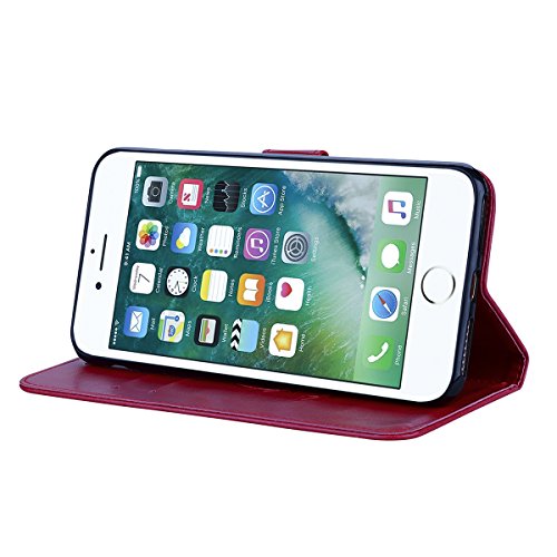Scheam iPhone 7 Plus iPhone 8 Plus Wallet Leather Case Protective Durable Phone case Shell Folio flip Cell Phone Cover Bag Card Slots,Cash Pocket,Red