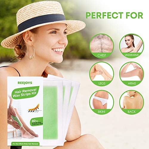 Reejoys Hair Removal Strips for Face Legs Underarms Brazilian Bikini Women Men, Waxing Strips